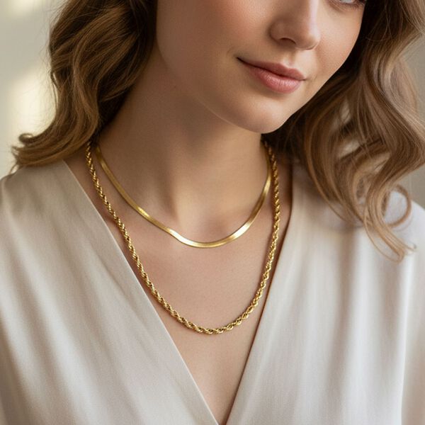 2er Set Halskette, ca. 50 cm mit 5 cm extender, Reiner Edelstahl, Goldfarben image number 3