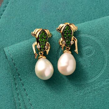 GP Trionfo Kollektion - S&uuml;&szlig;wasser Perle, Chromdiopsid, Zirkon und Kanchanaburi blaue Saphir-Ohrringe