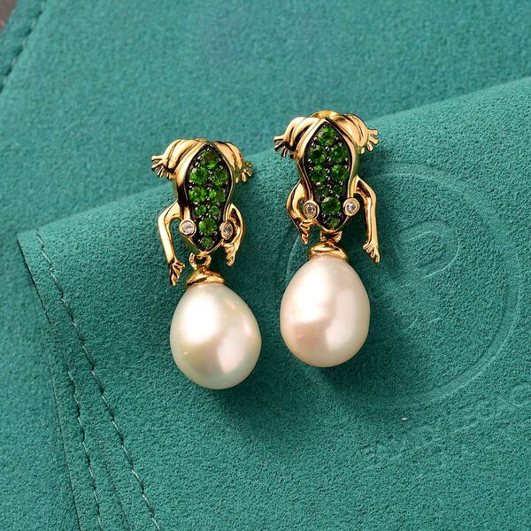 GP Trionfo Kollektion - S&uuml;&szlig;wasser Perle, Chromdiopsid, Zirkon und Kanchanaburi blaue Saphir-Ohrringe image number 2