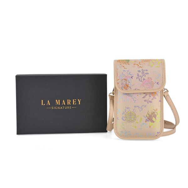 LA MAREY Brokat Handy Umh&auml;ngetasche aus Seide und Echtleder, 12x19x3cm, Rosa image number 7