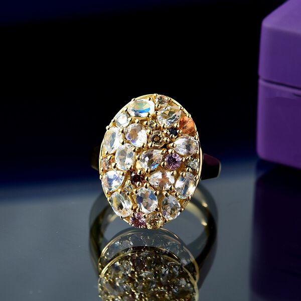 D joy AAA Premium Malagasy Mondstein Galaxy Ring, 925 Silber 750 Gelbgold Vermeil (Gr&ouml;&szlig;e 16.00) ca. 2.49 ct image number 2