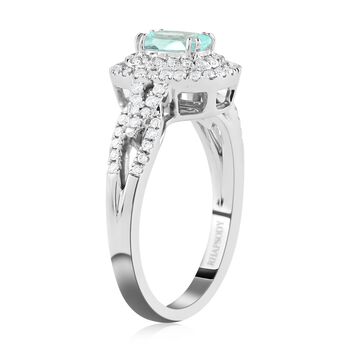 Rhapsody AAAA Paraiba Turmalin und Diamant-Halo-Ring, VS E-F, 950 Platin, 1,00 ct.