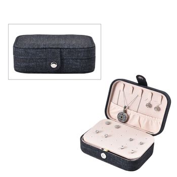 Schmuck Organizer aus naturfreundlichem Kunstleder mit Knopfverschluss, 16x11,5x5,5cm, Schwarz