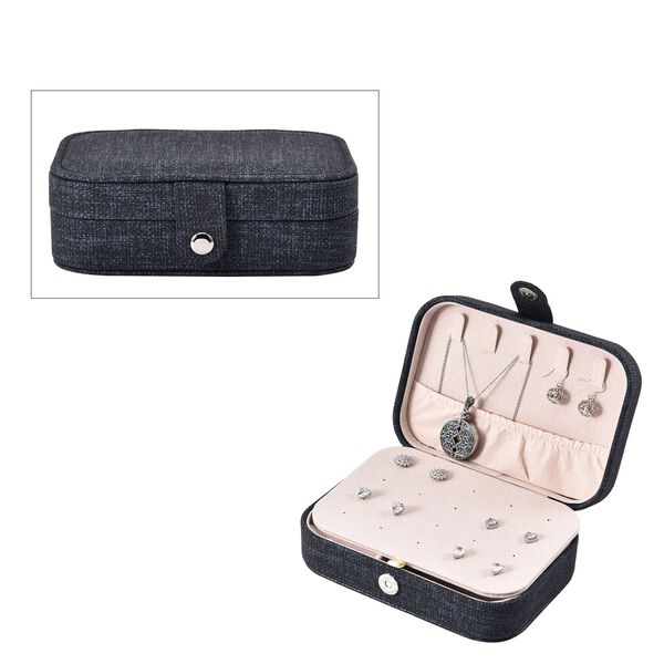 Schmuck Organizer aus naturfreundlichem Kunstleder mit Knopfverschluss, 16x11,5x5,5cm, Schwarz