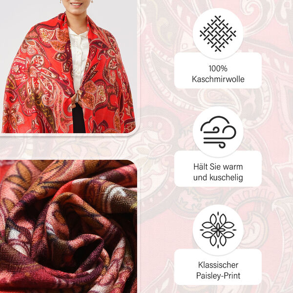 LA MAREY Schal aus 100% Premium-Kaschmir mit Digitaldruck, 70x200 cm, rot image number 3