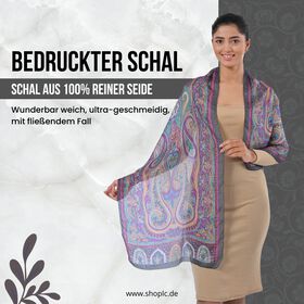 Bedruckter Schal aus 100% Seide, Multicolor-Muster mit grauer Bordüre, ca. 70 x 200 cm