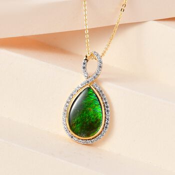 Ammolit und wei&szlig;er Zirkon Anh&auml;nger mit Kette, 925 Silber Gelbgold Vermeil ca. 4.10 ct