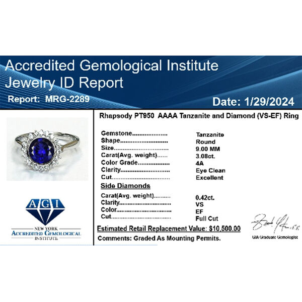 AAAA Tansanit, Weißer Diamant Ring 950 Platin (Größe 17.00) ca. 3,50 ct image number 8