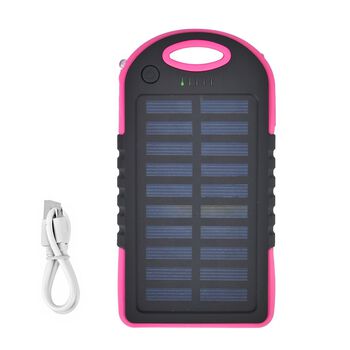 Multifunktionale Solar-Powerbank mit LED-Taschenlampe und Leistungsanzeige, 5000 Mah, USB- und Micro-USB-Anschluss, Rosa