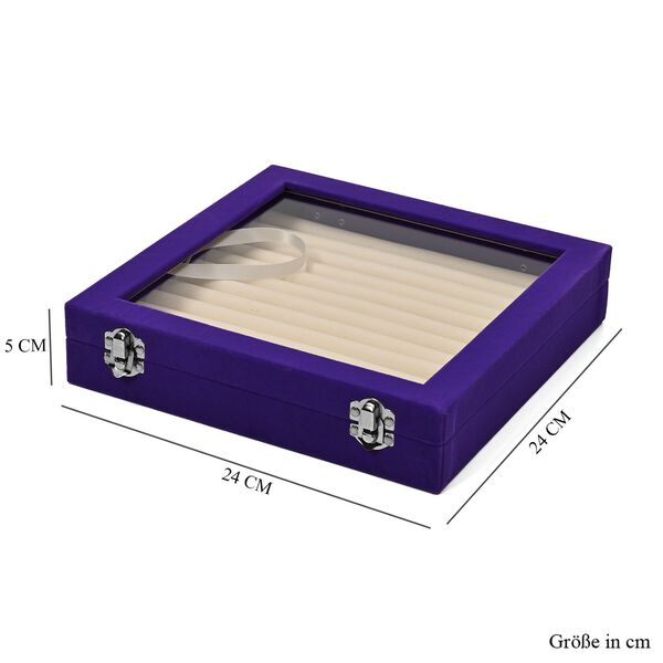 Quadratische Ringbox aus Samt mit Glasfenster und 10 Silberputztüchern, 24x24x5 cm, Violett image number 6