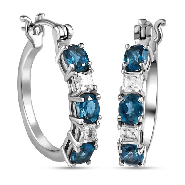 London Blau und wei&szlig;e Topas Creolen, 925 Silber platiniert ca. 2.48 ct