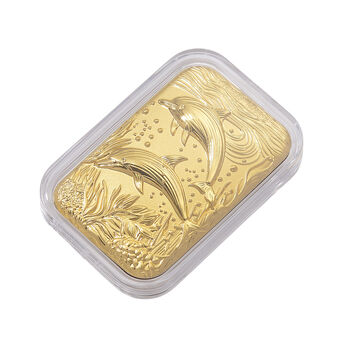 999er Goldfolie mit Delphin-Motiv, 10mg, 4,6x3,3cm