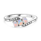 Natürlicher, äthiopischer Welo Opal, Weißer Zirkon Ring 925 Silber rhodiniert (Größe 18.00) ca. 0,40 ct