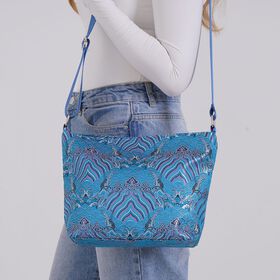 Jacquard-Tasche aus Poly-Satin mit Futter und Rei&szlig;verschluss, Innentasche, blau