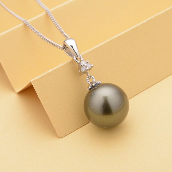 12-13mm Tahiti Perle und Moissanit Anh&auml;nger mit Kette image number 1