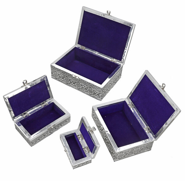 4-teiliges Set handgefertigter Aluminiumboxen mit Schmetterling-Motiv, Größen von 24x17x9 cm bis 13x6,5x3 cm image number 6