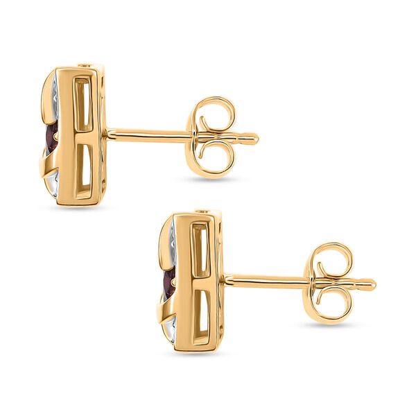 AA Rhodolith Granat, Wei&szlig;er Zirkon Ohrringe 925 Silber 750 Gelbgold Vermeil ca. 1.60 ct image number 5