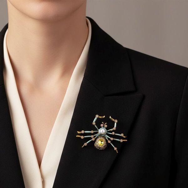 Gelber Kristall, Kunststoff Perle Brosche Antikes Gold image number 3