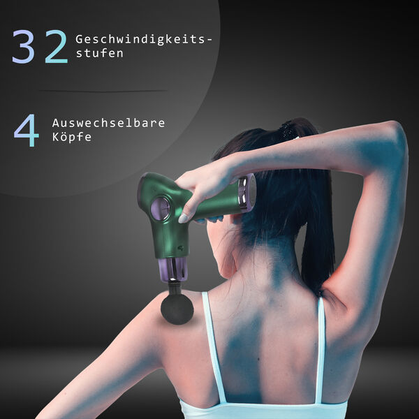 Mini-Muskel-Massage-Pistole mit 4 Massageköpfen, 32 Stärken, Grün image number 8