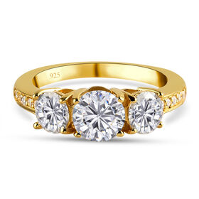 88 Facetten Moissanit Ring, 925 Silber vergoldet  ca. 1,67 ct