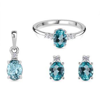 AA Lagunen Apatit Schmuckset 925 Silber rhodiniert ca. 3,50 ct.