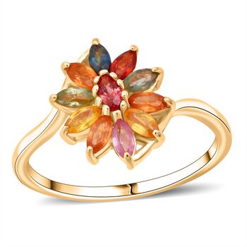 D'Joy Mehrfarbiger Saphir, Blauer Saphir Ring, 925 Silber vergoldet (Gr&ouml;&szlig;e 21.00) ca. 1.13 ct