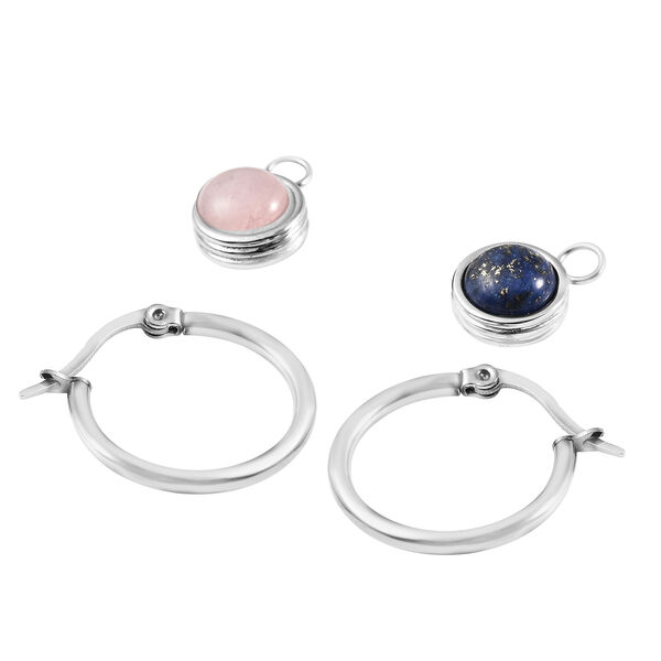 Lapislazuli und Rosenquarz Charme Ohrh&auml;nger in Edelstahl ca. 7,00 ct&nbsp; image number 4