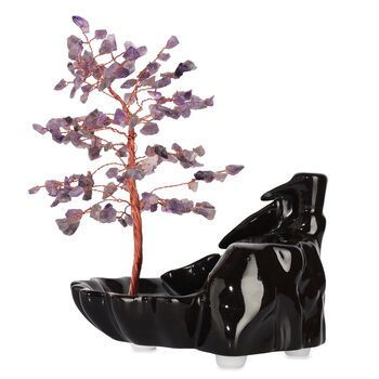"Amythyst Backflow Incense Burner With  Crystal Tree Back Flow Incense Holder With 30 Incense Cones Size:- 18 X 10 X 20 Cms Color- Purple"