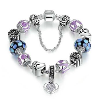 Multi-Glas und mehrfarbiges emailliertes Charm-Armband im Designer-Stil, 19 cm