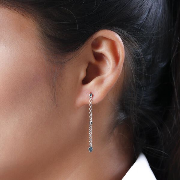 Blaue Diamant-Solit&auml;r-Ohrh&auml;nger, 925 Silber platiniert, 0,10 ct. image number 3