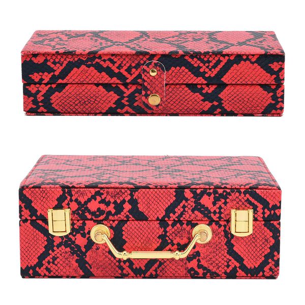 2er-Set, Schmuckkasten mit Reise-Etui aus Kunstleder mit Python-Pr&auml;gung, 24x19x9 und 22x17x3 cm, Weinrot image number 2
