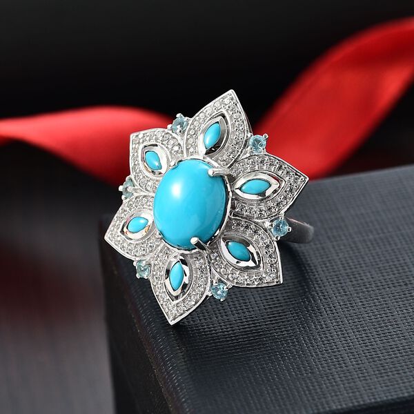 Sleeping Beauty Türkis, Paraiba Apatit und Zirkon Ring - 4,33 ct. image number 2