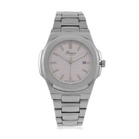 Genoa Time V2 - PC32 Japanisches Uhrwerk, Datumsanzeige, robustes Gehäuse in PNP-Stahloptik, weißes Zifferblatt mit hydraulischen Details, Edelstahlarmband