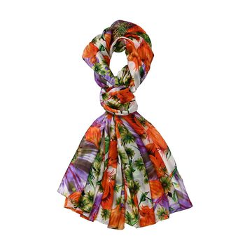 LA MAREY Schal aus 100 % Maulbeerseide, 195&times;110 cm, orange-wei&szlig;