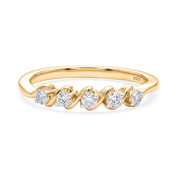 LUXURIANT SI-GH Labor Diamant Half Eternity Ring, 925 Silber 750 Gelbgold Vermeil - 0,25 ct.