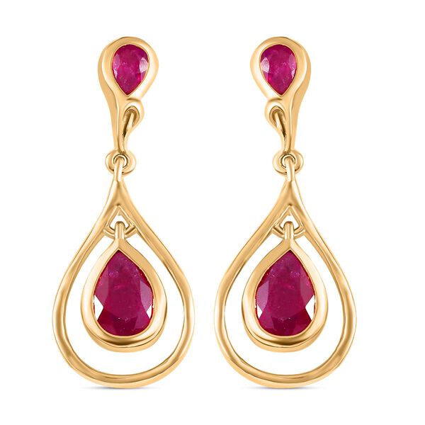 Afrikanische Rubin (Fissure gef&uuml;llt) Ohrringe, 925 Silber vergoldet ca. 2.40 ct image number 0