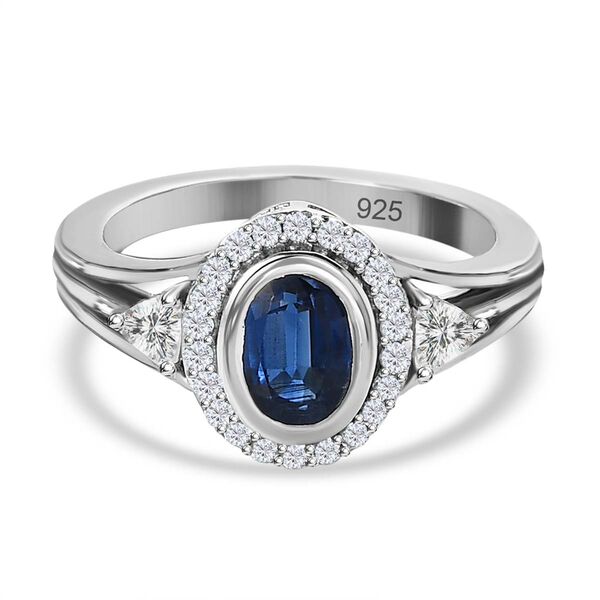 Kaschmir Kyanit, wei&szlig;er Zirkon Ring, 925 Silber platiniert (Gr&ouml;&szlig;e 20.00) ca. 1.61 ct