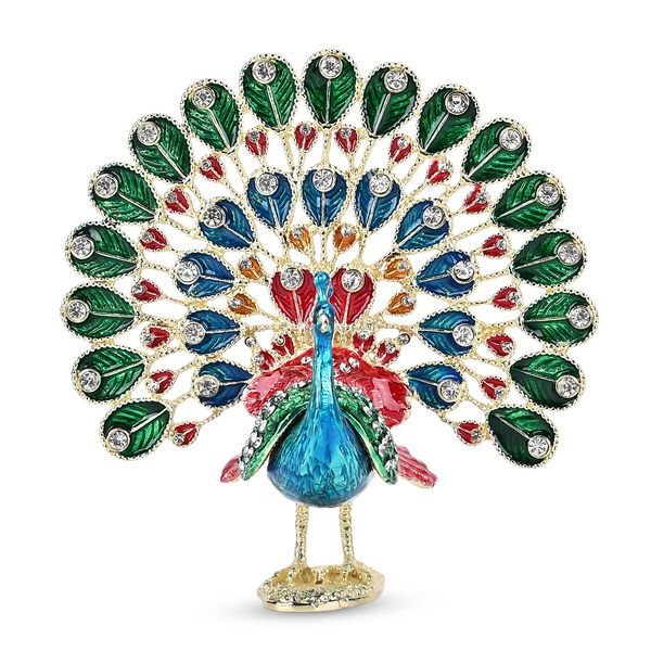 Dekorative Schmuckdose mit Pfauenmotiv, 12,5x6x13cm, Blau