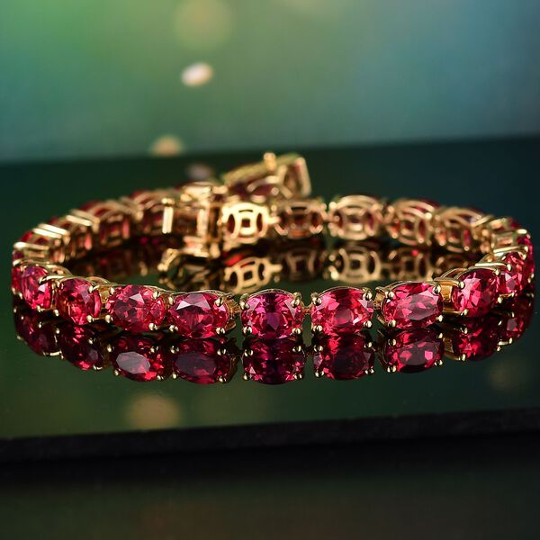 Lab Created Padparadscha-Saphir Armband ca. 19 cm 925 Silber 750 Gelbgold Vermeil ca. 38,98 ct. image number 2