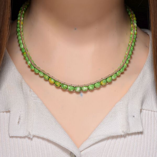 Flexible gr&uuml;n-gelbe Regenblumen-Yuhua-Quarzit Halskette - 80 ct. image number 2