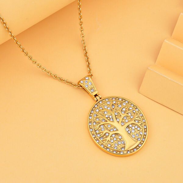 Lebensbaum-Anhänger weißer Kristall mit Kette, goldfarben image number 3