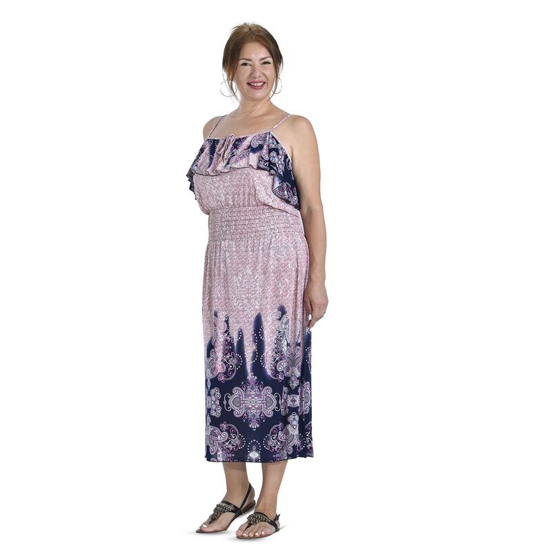 Midaxi-Kleid mit gesmokter Taille, One Size, Dunkelblau und rosa image number 0