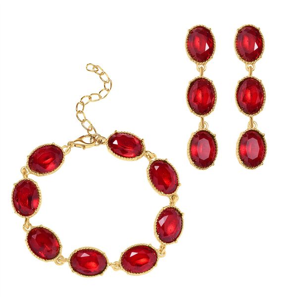 Roter Kristall Schmuckset Reines Messing