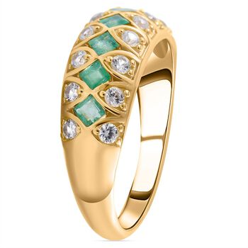 AAA Kagem Sambischer Smaragd, Wei&szlig;er Zirkon Ringe 925 Silber Gelbgold Vermeil (Gr&ouml;&szlig;e 17.00) ca. 1.46 ct