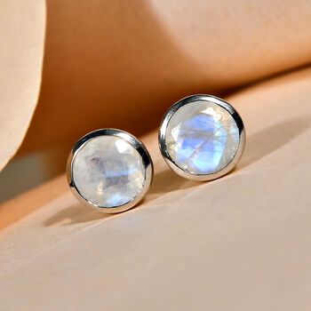 Premium Regenbogen Mondstein-Ohrringe, 925 Silber platiniert ca. 1,77 ct