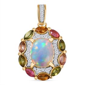 AA Natürlicher, äthiopischer Welo Opal, Mehrfarbig-Turmalin Anhänger 925 Silber 750 Gelbgold Vermeil ca. 2,49 ct.