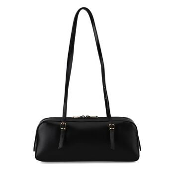 Echtleder Schultertasche, Rei&szlig;verschlussfach, Innenf&auml;cher, 33x12x13cm, Schwarz