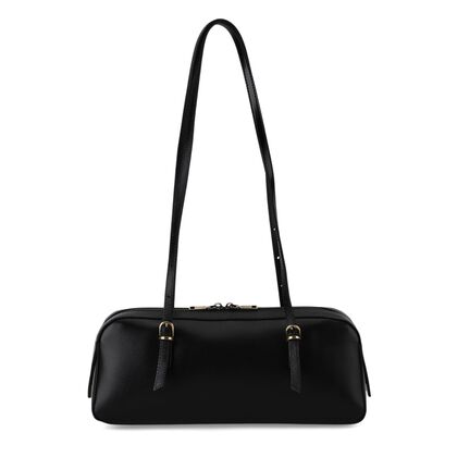 Leder Schultertasche mit Rei&szlig;verschlussfach und Innenf&auml;chern 33 x 12 x 13 cm Schwarz