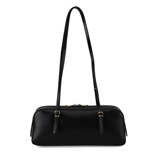 Echtleder Schultertasche, Rei&szlig;verschlussfach, Innenf&auml;cher, 33x12x13cm, Schwarz