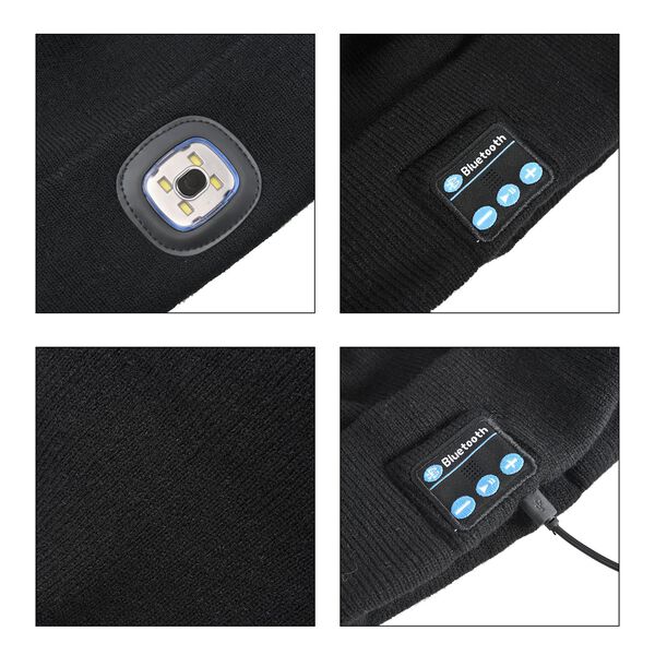 Stilvolle und vielseitige Strickm&uuml;tze mit Bluetooth und eingebautem LED-Licht, 21x28cm, schwarz image number 8